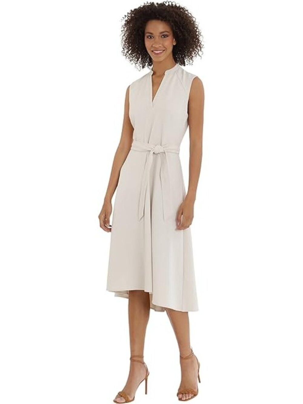 Maggy London Dress Size 6 Seamed Sleeveless Fit & Flare Midi Petite Horn Belted